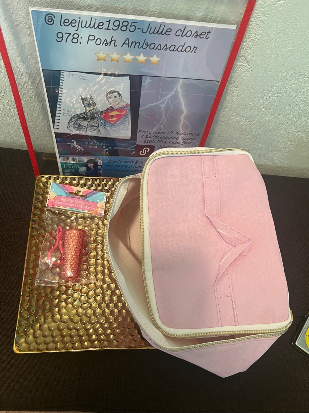#2078**Pink Cosmetic Travel Case with mini tumbler decor-clip on - Picture 2 of 15